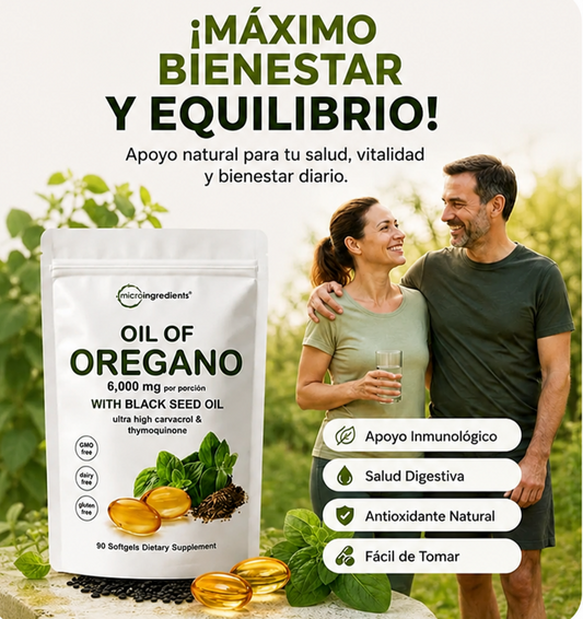 ⭐ Aceite de Orégano Premium 6,000 mg + Semilla Negra